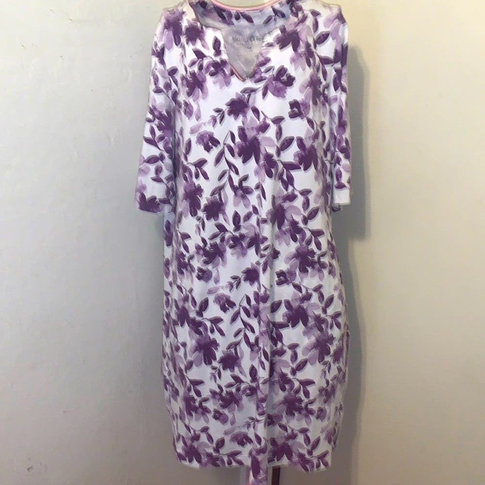 -Hang Ten Women's Purple/White Short Sleeve Floral Top- Medium As Is